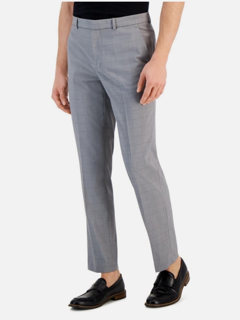 Perry Ellis Men's Slim-fit Stretch Dress Pants in Light Gray Windowpane